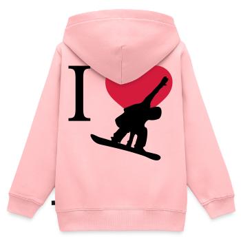 J'aime Snowboarding - Sweat Premium à capuche zippé enfant bio - rose - Dos - AI Model Kid Female (0cm)