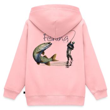 Fishing - Sweat Premium à capuche zippé enfant bio - rose - Dos - AI Model Kid Female (0cm)