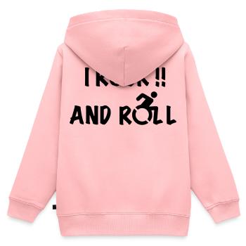 Je fais du rock and roll dans mon fauteuil roulant # - Sweat Premium à capuche zippé enfant bio - rose - Dos - AI Model Kid Female (0cm)