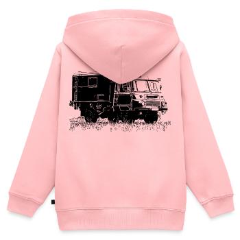 Camion fourgon Robur LO 2002 - Sweat Premium à capuche zippé enfant bio - rose - Dos - AI Model Kid Female (0cm)