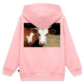 Affiche de vache - Sweat Premium à capuche zippé enfant bio - rose - Dos - AI Model Kid Female (0cm)