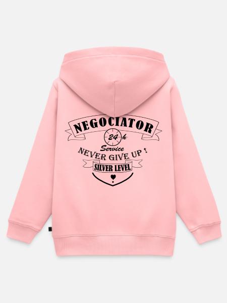 Negociator : Le Négociateur - Sweat Premium à capuche zippé enfant bio - rose