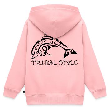 Dauphin noir de Polynésie - Sweat Premium à capuche zippé enfant bio - rose - Dos - AI Model Kid Female (0cm)
