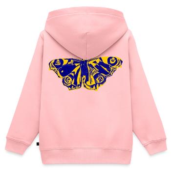 Blaugelber Schmetterling – Symbol der Leichtigkeit - Kinder Premium Organic Zip Hoodie - Rosa - Hinten - AI Model Kid Female (0cm)