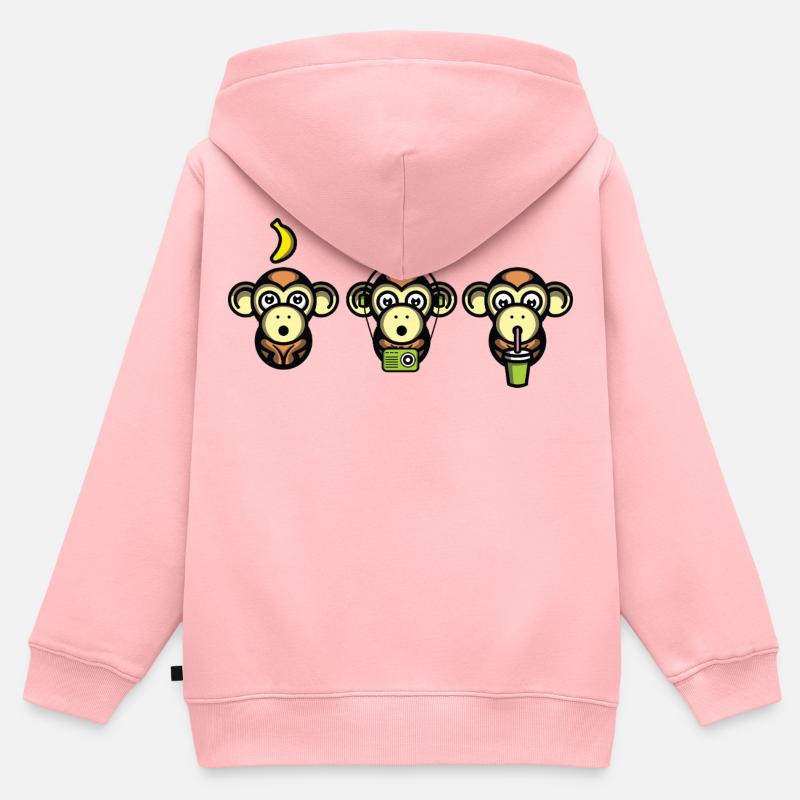 Singes plus sages - Sweat Premium à capuche zippé enfant bio - rose