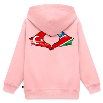 Drapeau de la Turquie et de la Namibie, forme de cœur, utilisé - Sweat Premium à capuche zippé enfant bio - rose - Dos - AI Model Kid Female (0cm)