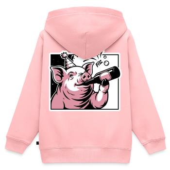 Cochon avec bouteille de fête et de célébration - Sweat Premium à capuche zippé enfant bio - rose - Dos - AI Model Kid Female (0cm)