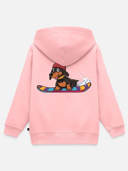 Dackel Snowboard im Winter - Kinder Premium Organic Zip Hoodie - Rosa