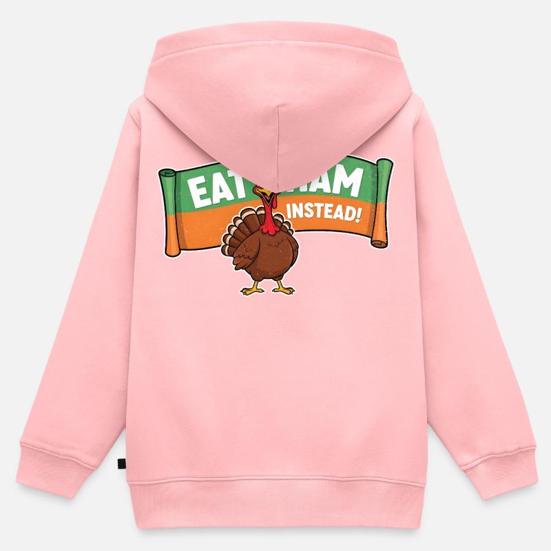 Manger du bacon – Dinde de Thanksgiving - Sweat Premium à capuche zippé enfant bio - rose