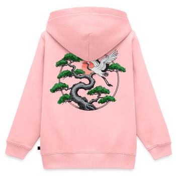 Kraniche & verdrehte Kiefer - Kinder Premium Organic Zip Hoodie - Rosa - Hinten - AI Model Kid Female (0cm)