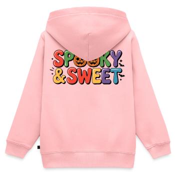 Motif d’Halloween effrayant et doux - Sweat Premium à capuche zippé enfant bio - rose - Dos - AI Model Kid Female (0cm)