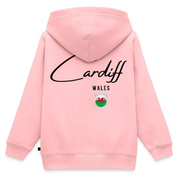 Elegantes Design Cardiff, walisischer Stolz - Kinder Premium Organic Zip Hoodie - Rosa - Hinten - AI Model Kid Female (0cm)