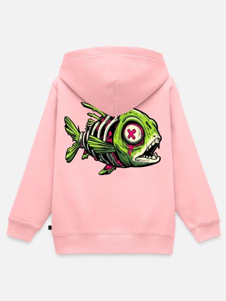 Zombie-Fisch-Graffiti - Kinder Premium Organic Zip Hoodie - Rosa
