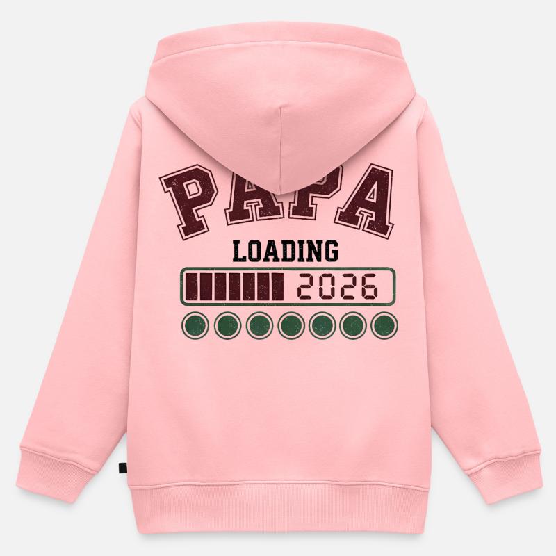 Papa 2026 Caricamento - Felpa Premium con cappuccio con zip bambino bio - rosa