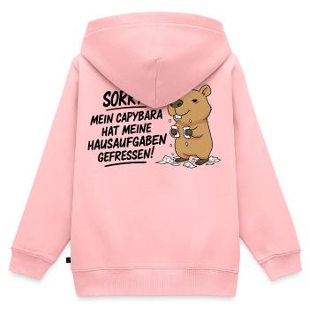 Sorry! Capybara hat meine Hausaufgaben gefressen - Kinder Premium Organic Zip Hoodie - Rosa - Hinten - AI Model Kid Female (0cm)
