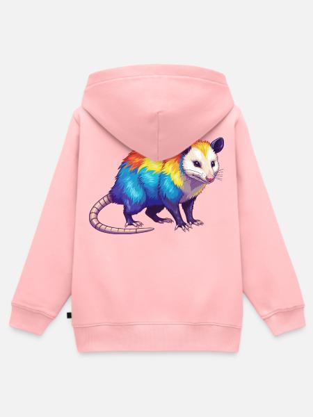 Buntes Opossum-Regenbogen-Pop-Art-Aquarell - Kinder Premium Organic Zip Hoodie - Rosa