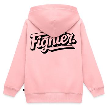 Combattant. Lettrage propre - Sweat Premium à capuche zippé enfant bio - rose - Dos - AI Model Kid Female (0cm)