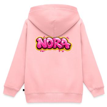 NORA GRAFFITI NAME FOR PERFECT GIFT PRINTABLE  - Sweat Premium à capuche zippé enfant bio - rose - Dos - AI Model Kid Female (0cm)