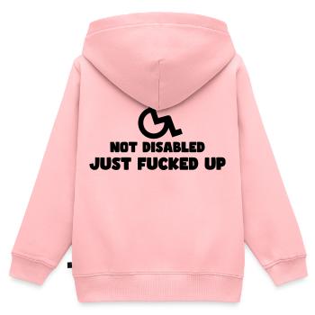 Tous les utilisateurs de fauteuil roulant ne sont pas sympas # - Sweat Premium à capuche zippé enfant bio - rose - Dos - AI Model Kid Female (0cm)