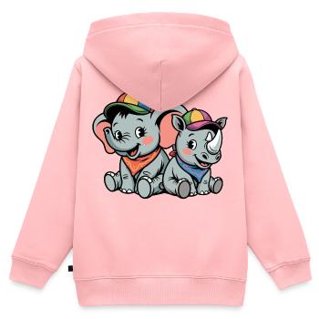Éléphant mignon et rhinocéros – Amis animaux mignons - Sweat Premium à capuche zippé enfant bio - rose - Dos - AI Model Kid Female (0cm)