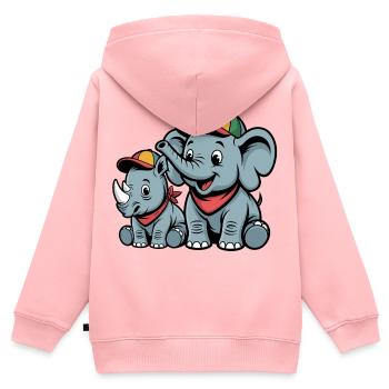 Éléphant mignon et rhinocéros – Amis animaux mignons - Sweat Premium à capuche zippé enfant bio - rose - Dos - AI Model Kid Female (0cm)