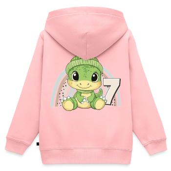 7th Birthday Dinosaur Rainbow Cute Cute - Kids Premium Organic Zip-up Hoodie - rose - Back - AI Model Kid Female (0cm)