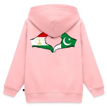 Tajikistan Pakistan Flagge Herzform - Kinder Premium Organic Zip Hoodie - Rosa - Hinten - AI Model Kid Female (0cm)