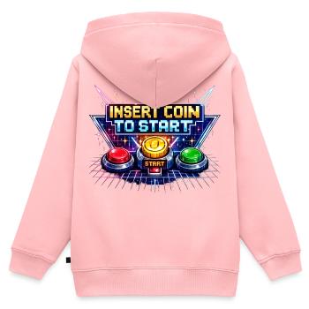 Bouton de démarrage arcade Neon Rétro - Sweat Premium à capuche zippé enfant bio - rose - Dos - AI Model Kid Female (0cm)