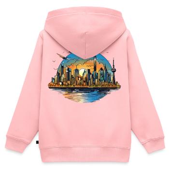 Sonnenuntergang Skyline Spiegelung - Kinder Premium Organic Zip Hoodie - Rosa - Hinten - AI Model Kid Female (0cm)