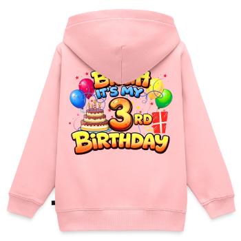 3rd birthday shirt 3rd birthday gift boy girl 3rd - Sweat Premium à capuche zippé enfant bio - rose - Dos - AI Model Kid Female (0cm)