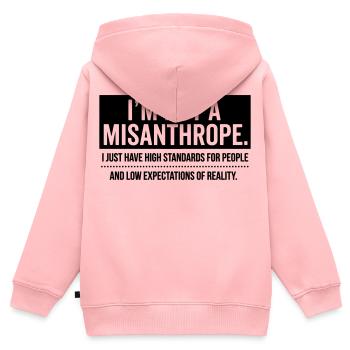 Kein Misanthrop, nur hohe Standards (black) - Kinder Premium Organic Zip Hoodie - Rosa - Hinten - AI Model Kid Female (0cm)