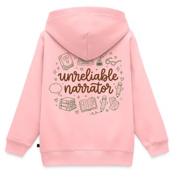 Unzuverlässiger Erzähler, Buchliebhaber, Autor - Kinder Premium Organic Zip Hoodie - Rosa - Hinten - AI Model Kid Female (0cm)