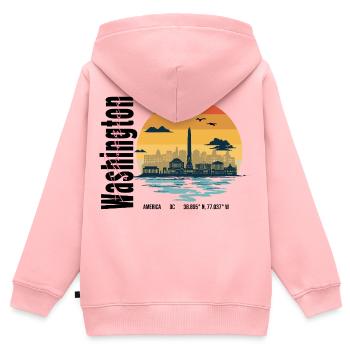America Washington Sunset Design - Sweat Premium à capuche zippé enfant bio - rose - Dos - AI Model Kid Female (0cm)
