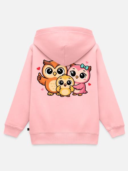 Herzige Eulenfamilie Trio - Kinder Premium Organic Zip Hoodie - Rosa