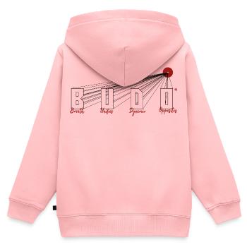 Budo « Le souffle unit... » Arts martiaux du Soleil au Japon - Sweat Premium à capuche zippé enfant bio - rose - Dos - AI Model Kid Female (0cm)