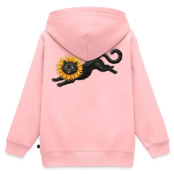 Chat noir à crinière de tournesol - Sweat Premium à capuche zippé enfant bio - rose - Dos - AI Model Kid Female (0cm)