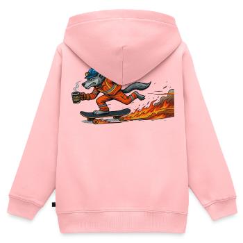 Cartoon-Figur Wolf auf feurigem Skateboard - Kinder Premium Organic Zip Hoodie - Rosa - Hinten - AI Model Kid Female (0cm)
