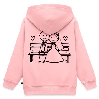 Caricature du couple de mariés sur le banc - Sweat Premium à capuche zippé enfant bio - rose - Dos - AI Model Kid Female (0cm)