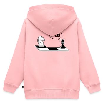 Pièces d’échecs drôles d’échiquiers - Sweat Premium à capuche zippé enfant bio - rose - Dos - AI Model Kid Female (0cm)
