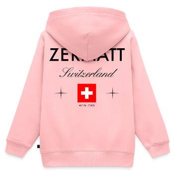 Zermatt Schweiz Koordinaten Reise Souvenir - Kinder Premium Organic Zip Hoodie - Rosa - Hinten - AI Model Kid Female (0cm)