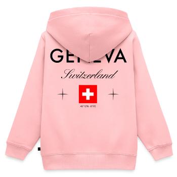 Genf Schweiz Koordinaten Reise Souvenir - Kinder Premium Organic Zip Hoodie - Rosa - Hinten - AI Model Kid Female (0cm)