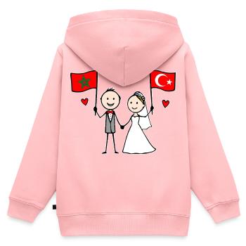 Hochzeitspaar Marokko Türkei Flagge - Kinder Premium Organic Zip Hoodie - Rosa - Hinten - AI Model Kid Female (0cm)