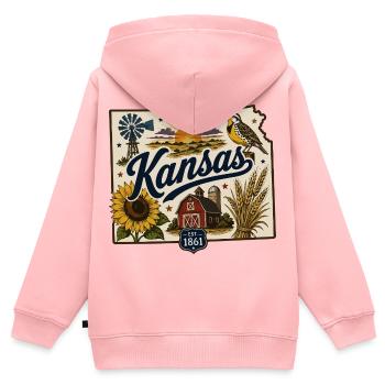 Kansas Sunflower State Vintage Reiseaufkleber - Kinder Premium Organic Zip Hoodie - Rosa - Hinten - AI Model Kid Female (0cm)