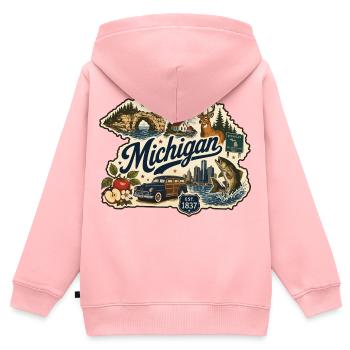 Michigan Great Lakes Vintage-Reiseaufkleber - Kinder Premium Organic Zip Hoodie - Rosa - Hinten - AI Model Kid Female (0cm)