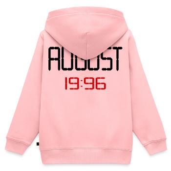 August 1996 - 30. Geburtstag - Kinder Premium Organic Zip Hoodie - Rosa - Hinten - AI Model Kid Female (0cm)