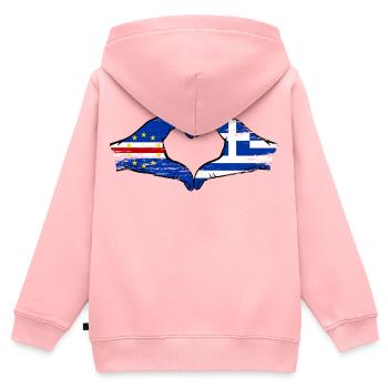 Kap Verde Griechenland Flagge Hände Herzform used - Kinder Premium Organic Zip Hoodie - Rosa - Hinten - AI Model Kid Female (0cm)