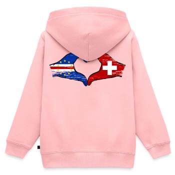 Kap Verde Schweiz Flagge Hände Herzform used - Kinder Premium Organic Zip Hoodie - Rosa - Hinten - AI Model Kid Female (0cm)