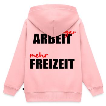 Weniger Arbeit Freizeit - Kinder Premium Organic Zip Hoodie - Rosa - Hinten - AI Model Kid Female (0cm)