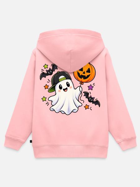 Halloween Geist mit Kürbisballon - Kinder Premium Organic Zip Hoodie - Rosa