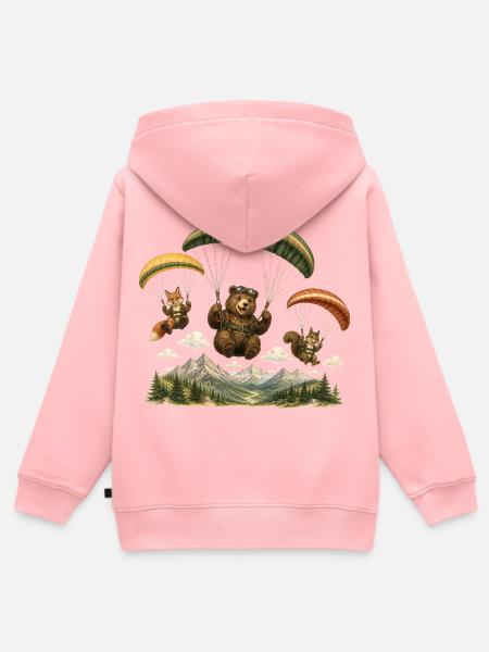 Gleitschirm Waldtiere Bergabenteuer Paragliding - Kinder Premium Organic Zip Hoodie - Rosa